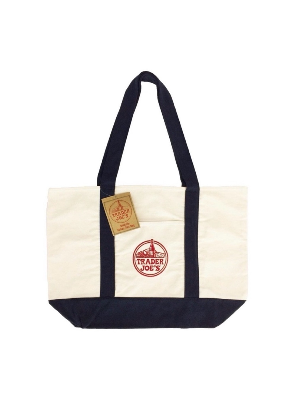 Trader Joe’s Large Navy Blue Cream Tote New